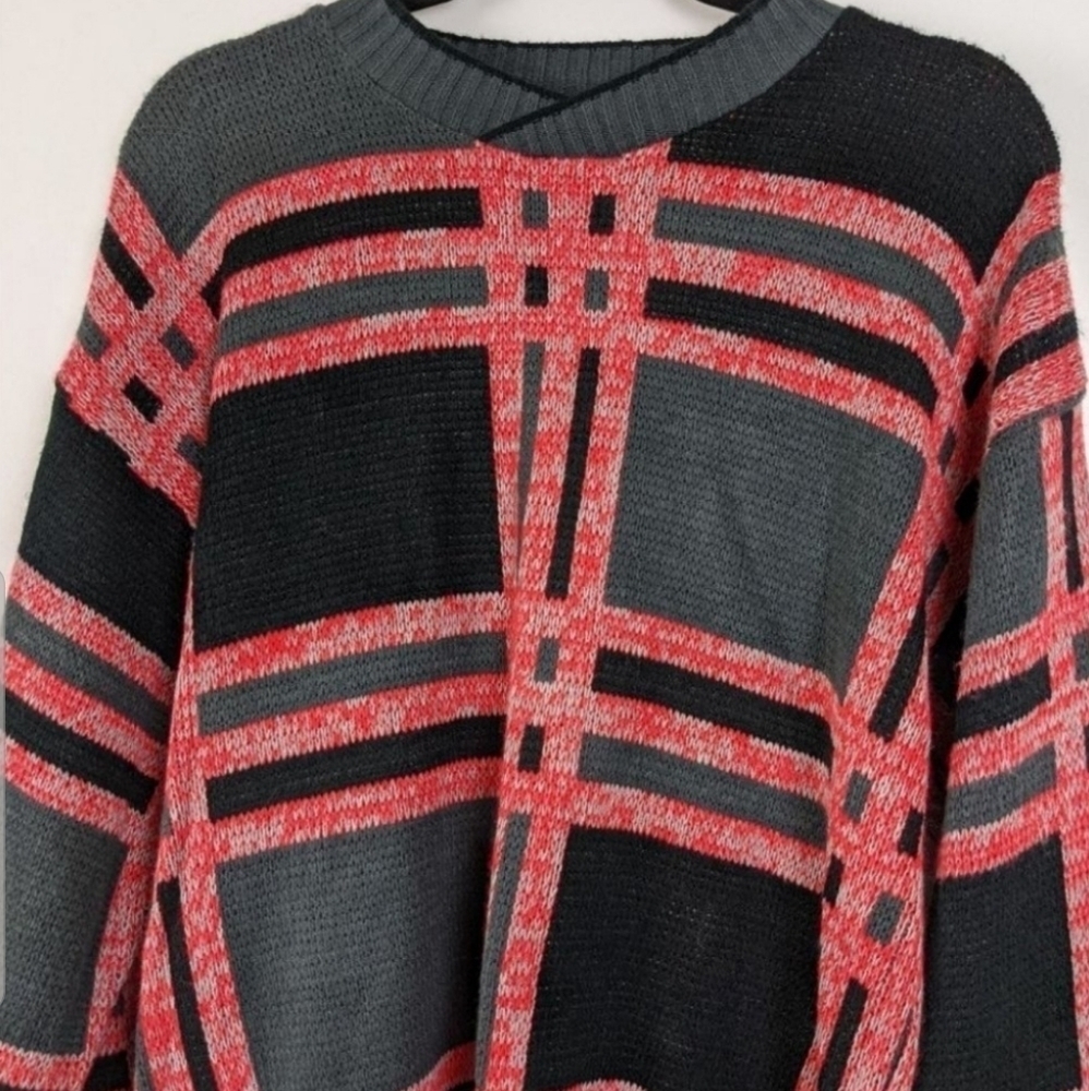Vintage Checkered Print Red Black Soft Knit Unisex Sweater sz Large